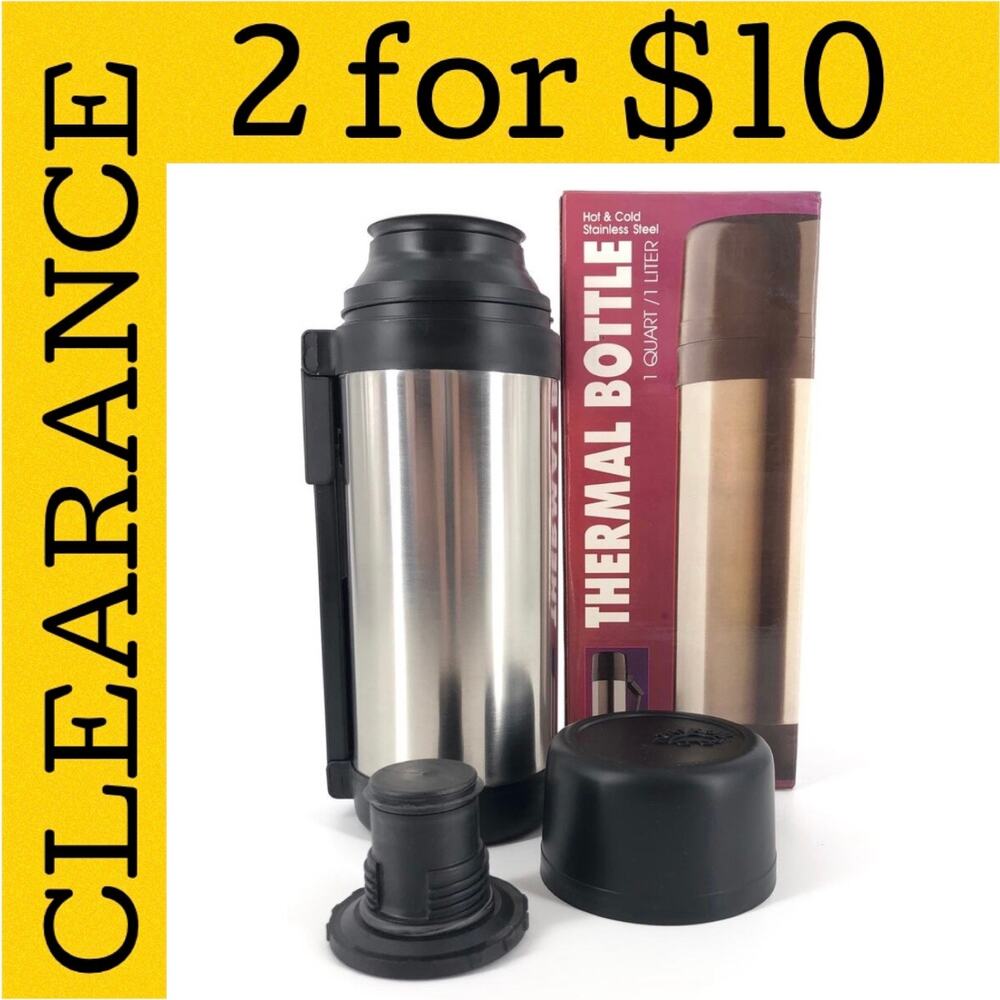 🟡 90s dead stock stainless steel thermal bottle 1 quart